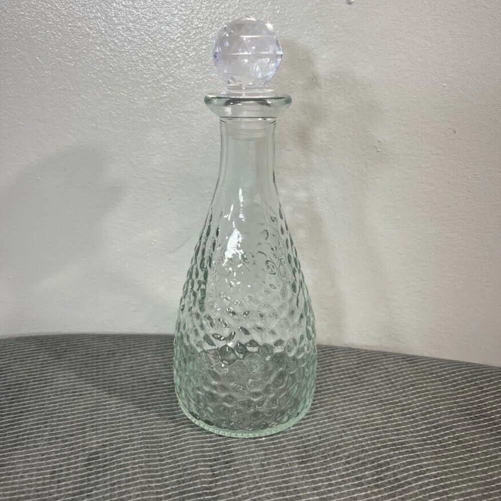 Decorative Hammered Glass Bottle with Plastic Stopper 6.875 x 2.6 Pebbled Glass